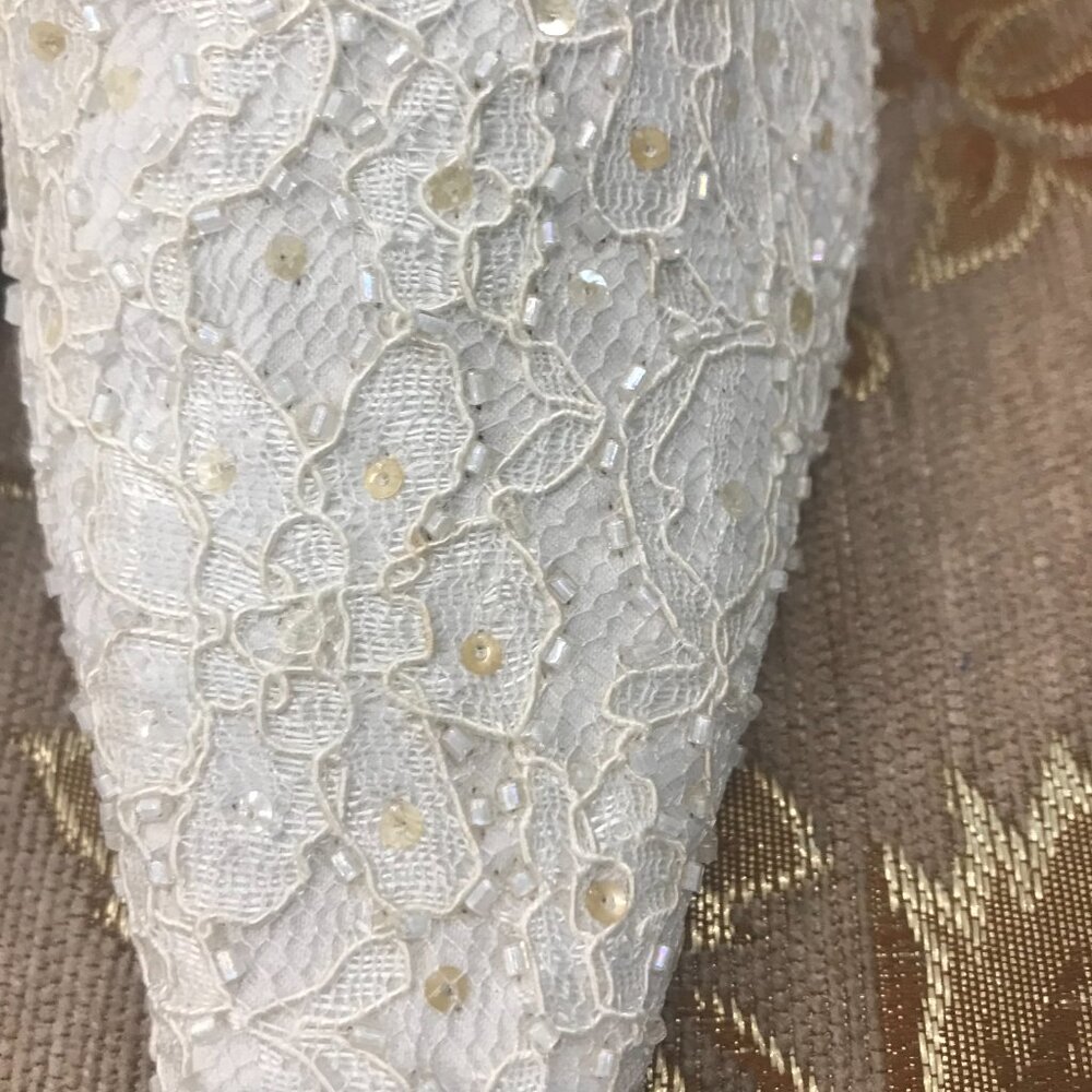 Dye-Able White Lace Satin Ankle-Strap, Formal Pump Dress Shoe Wedding Block Heel - Picture 8 of 16